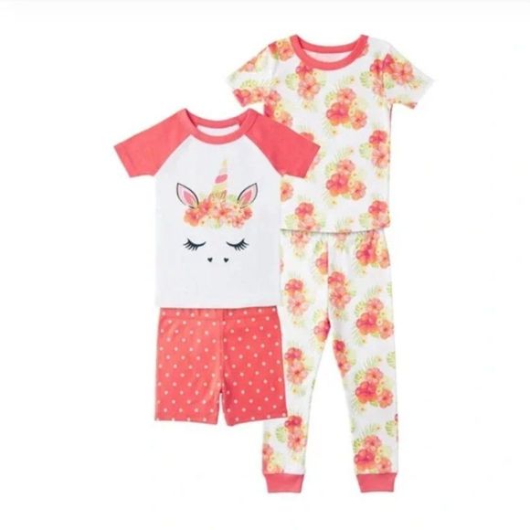 NEW 4 Piece PJ Set Unicorn Floral Size 4T - Picture 1 of 1